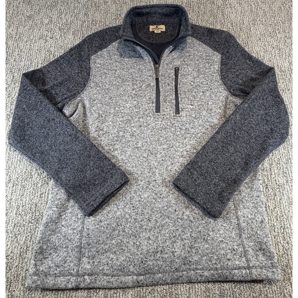 Woolrich‎ 1/4 Zip Pullover Fleece Sweater Mens Large Heather Gray Pockets